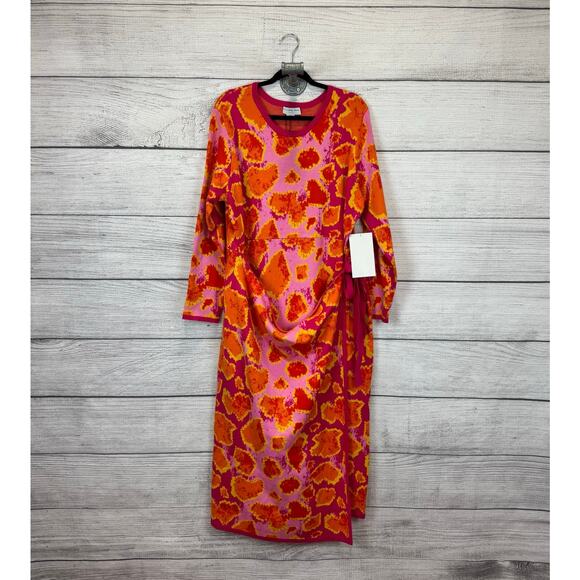 Never Fully Dressed Plus Size Pink Orange Animal Sydney Knit Midi Dress Size XXL - Picture 1 of 9